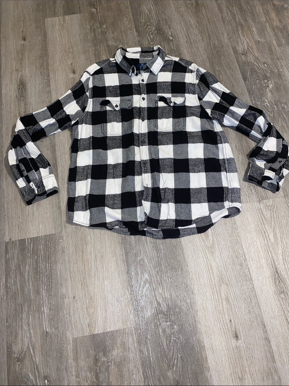 George Black and White Buffalo Plaid Button-Down Shirt